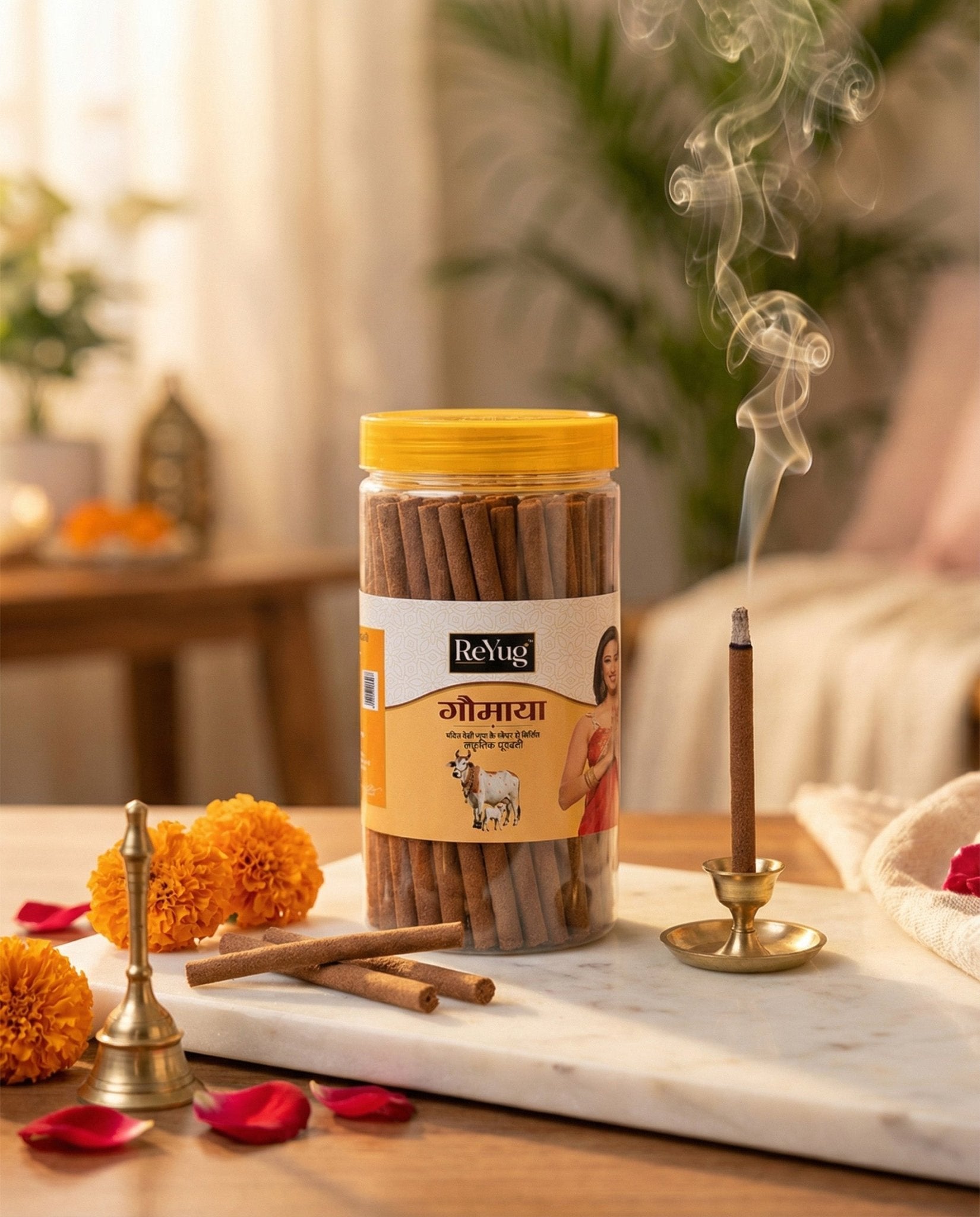 GAU MAYA (COW DUNG DHOOP) - REYUG DHOOP STICK JAR - Reyug